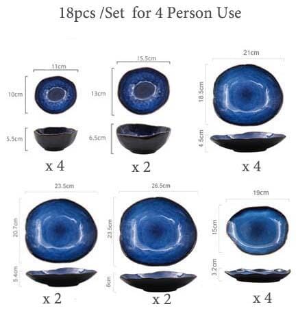 Blue Colour Ceramics Irregular Shape Dinner Sets - Tabby Lighting