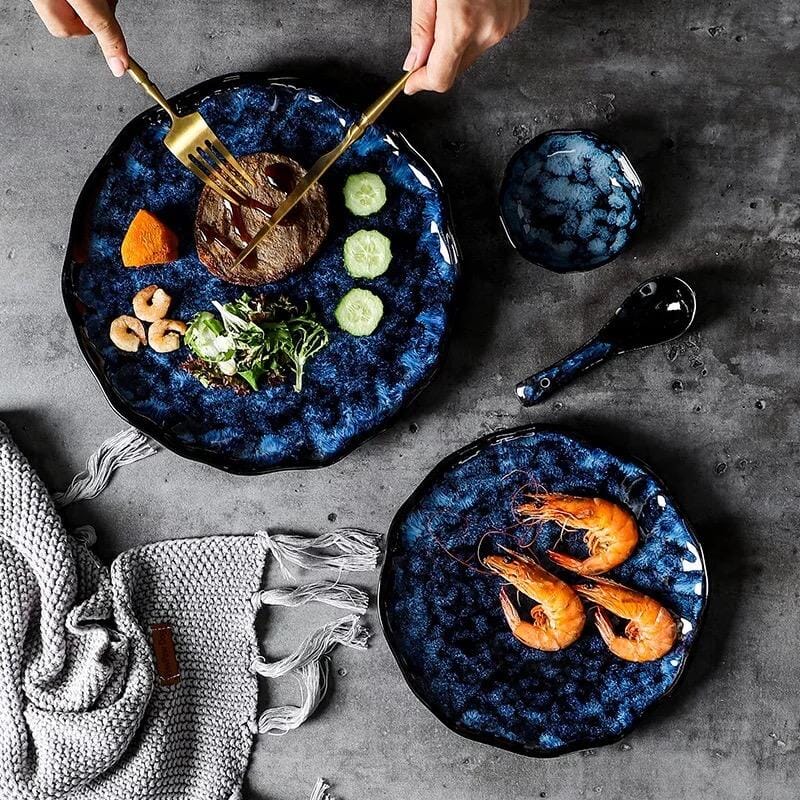 Cat Blue Japanese style Tableware - Tabby Lighting