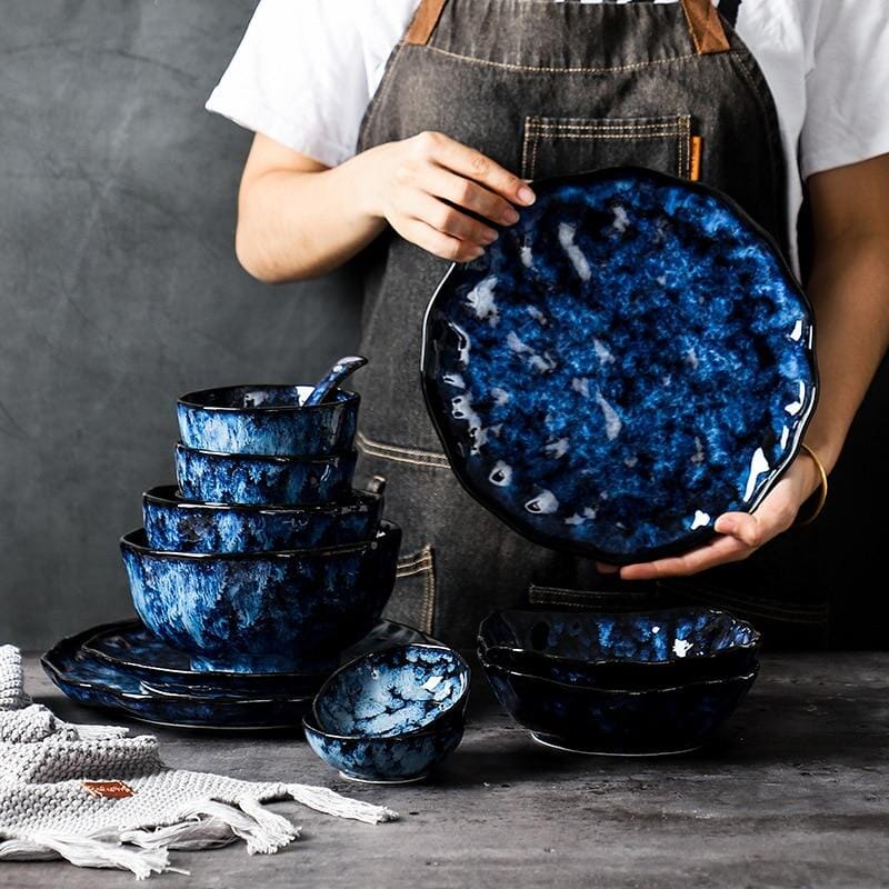 Cat Blue Japanese style Tableware - Tabby Lighting