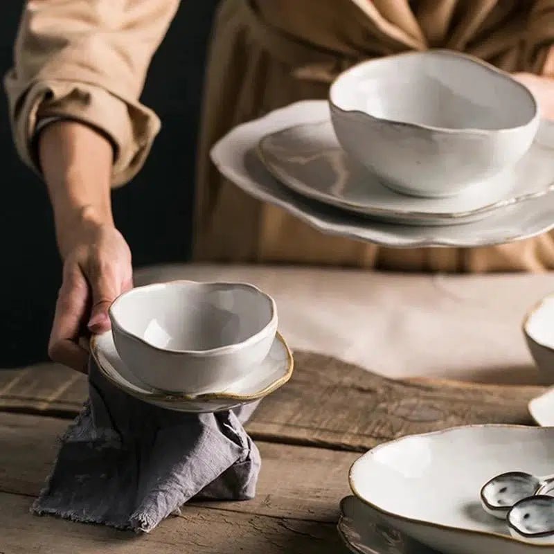 Irregular White Ceramic Plates + Dishes - Tabby Lighting