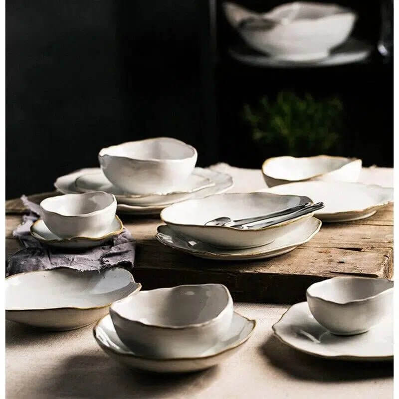 Irregular White Ceramic Plates + Dishes - Tabby Lighting