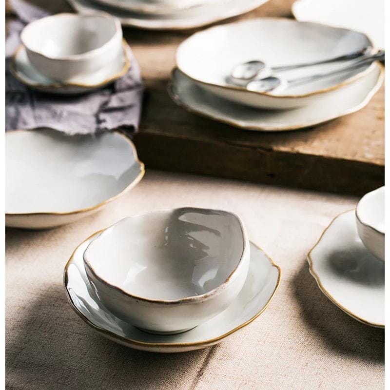 Irregular White Ceramic Plates + Dishes - Tabby Lighting