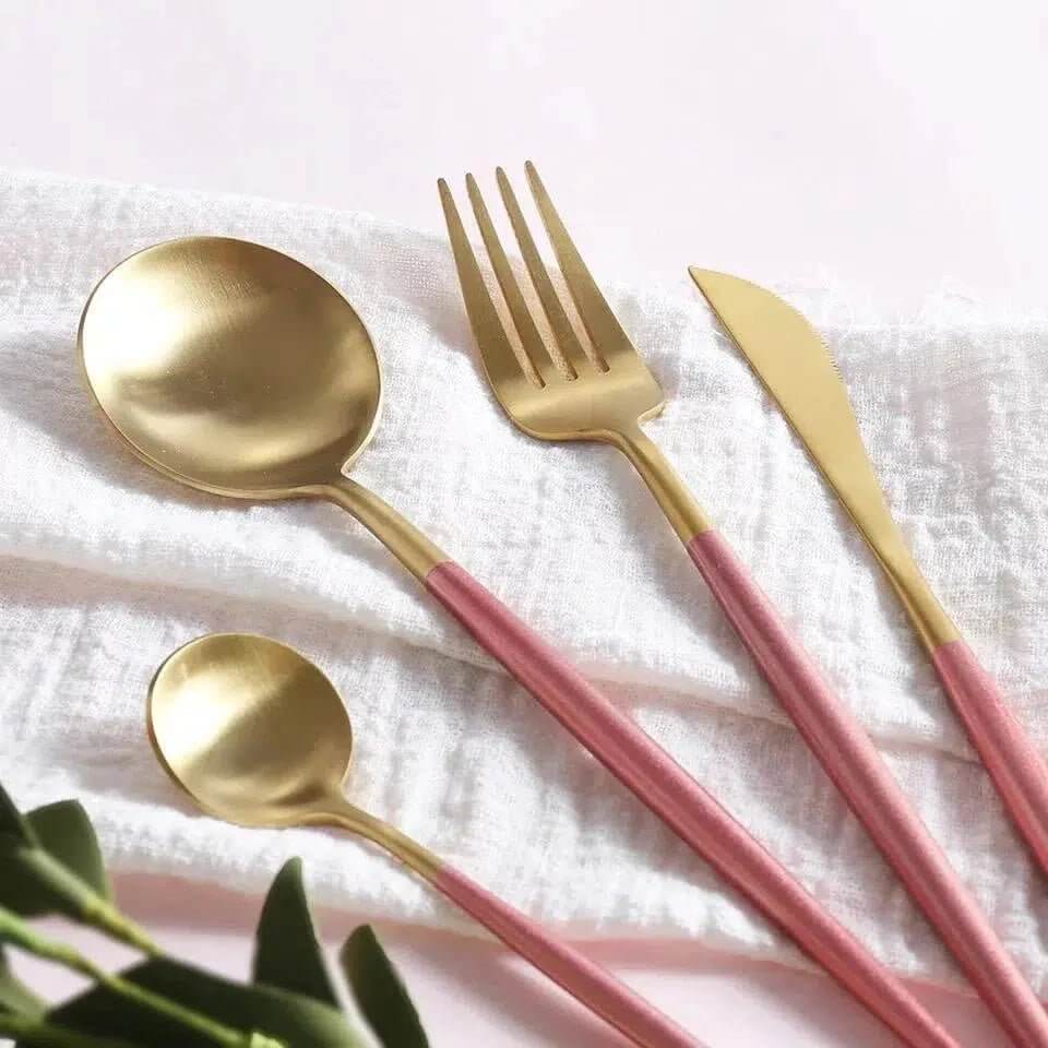 Pink + Gold Cutlery Set - Tabby Lighting