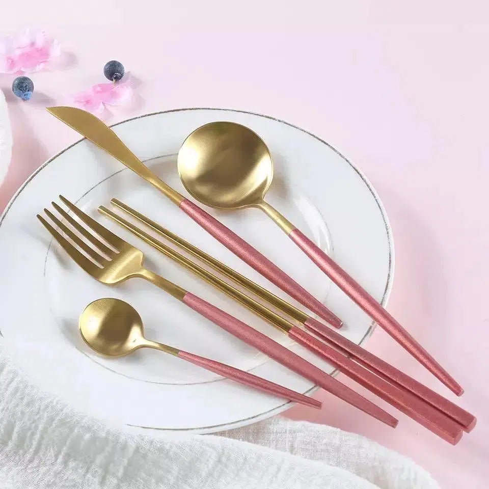 Pink + Gold Cutlery Set - Tabby Lighting
