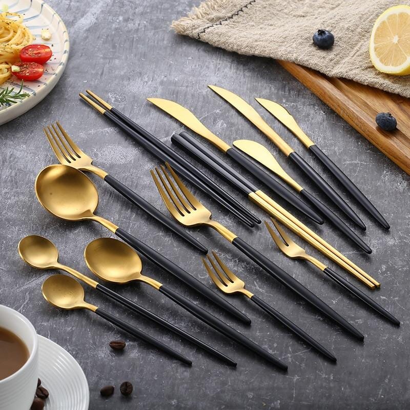 Black + Gold Cutlery Set - Tabby Lighting