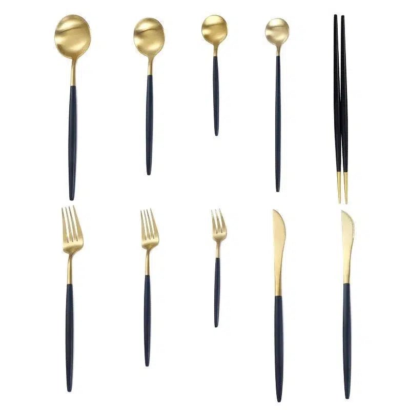 Black + Gold Cutlery Set - Tabby Lighting