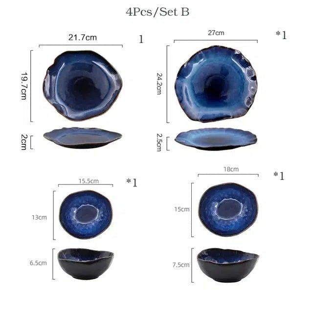 Blue Colour Ceramics Irregular Shape Dinner Sets - Tabby Lighting