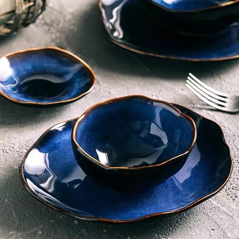 Blue Colour Ceramics Irregular Shape Dinner Sets - Tabby Lighting