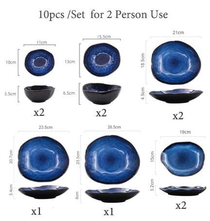 Blue Colour Ceramics Irregular Shape Dinner Sets - Tabby Lighting