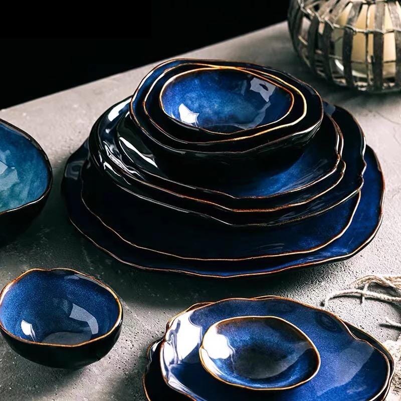 Blue Colour Ceramics Irregular Shape Dinner Sets - Tabby Lighting