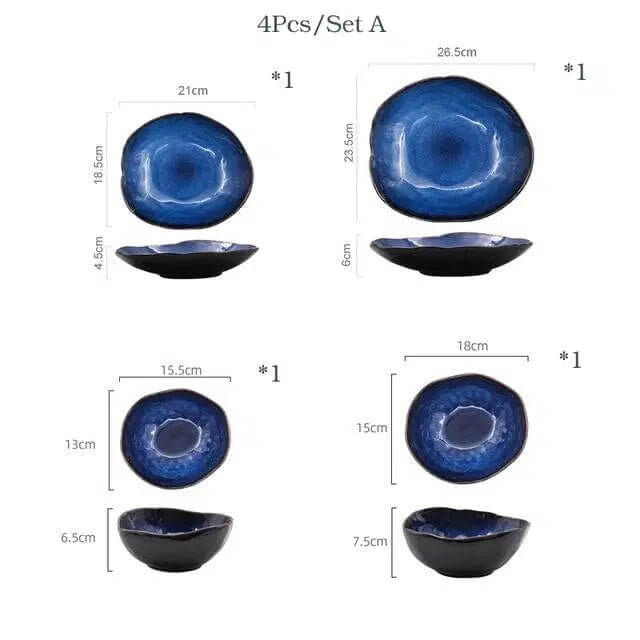 Blue Colour Ceramics Irregular Shape Dinner Sets - Tabby Lighting