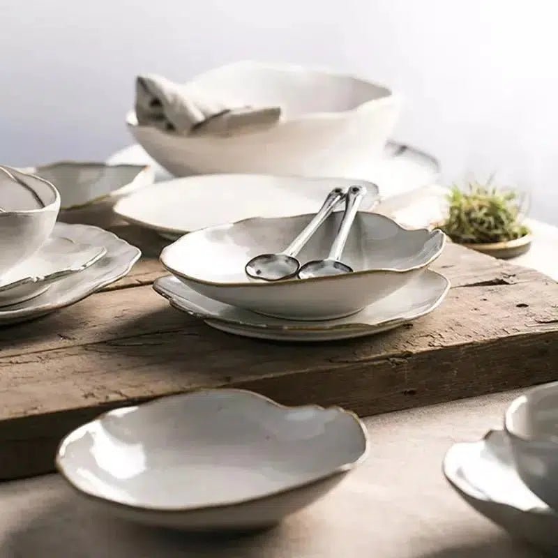Irregular White Ceramic Plates + Dishes - Tabby Lighting