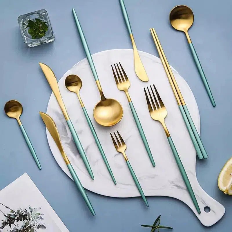 Mint Green + Gold Cutlery Set - Tabby Lighting