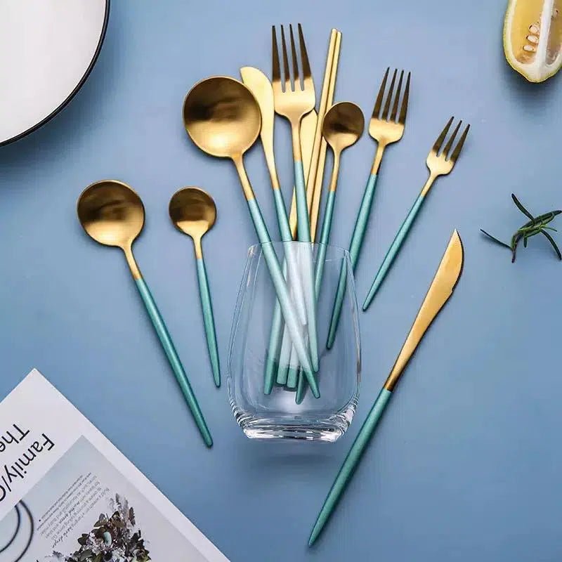 Mint Green + Gold Cutlery Set - Tabby Lighting