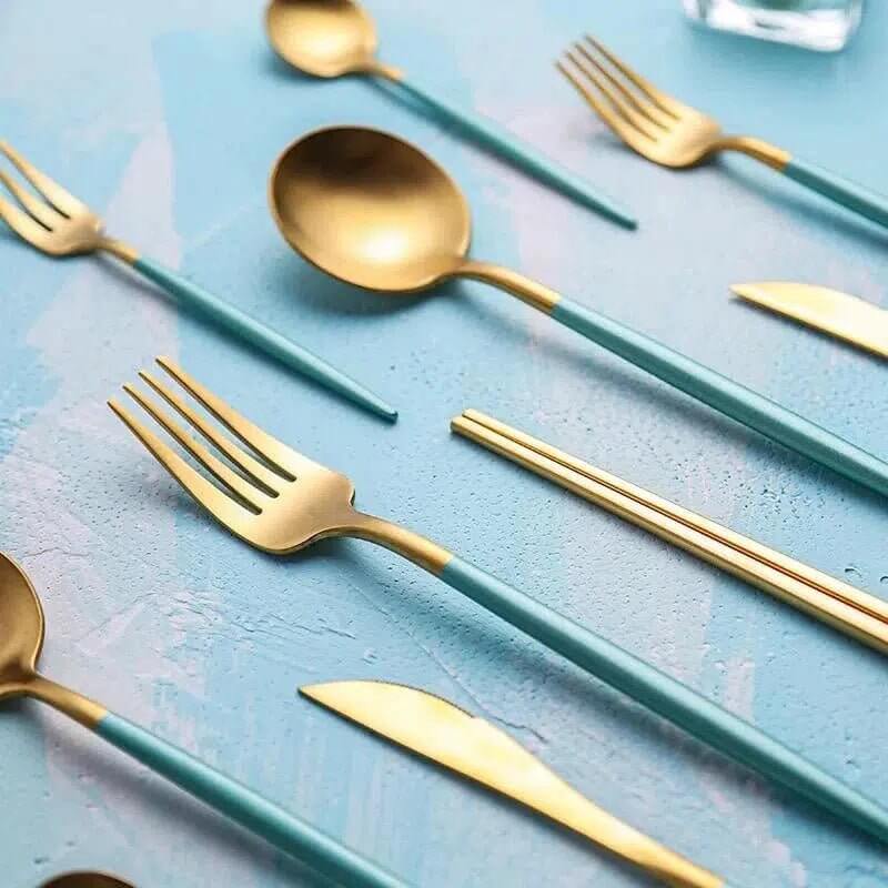 Mint Green + Gold Cutlery Set - Tabby Lighting