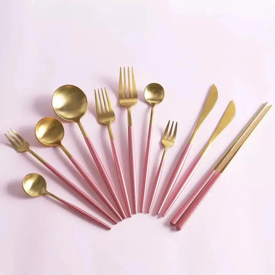Pink + Gold Cutlery Set - Tabby Lighting