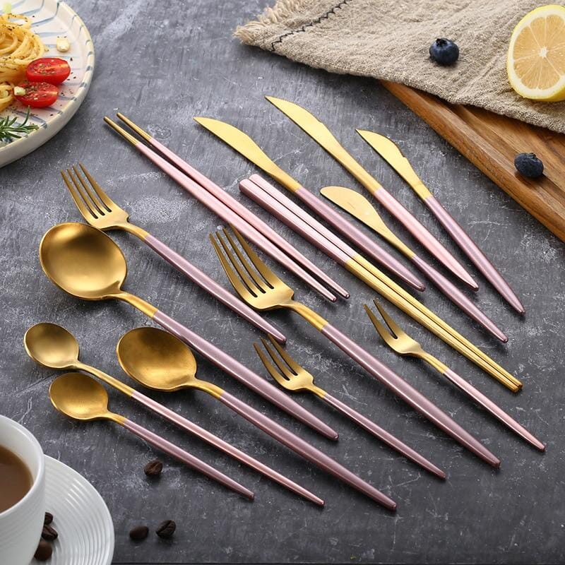 Pink + Gold Cutlery Set - Tabby Lighting